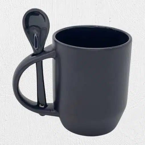 Customized Black  Round Coffee Mug with Spoon