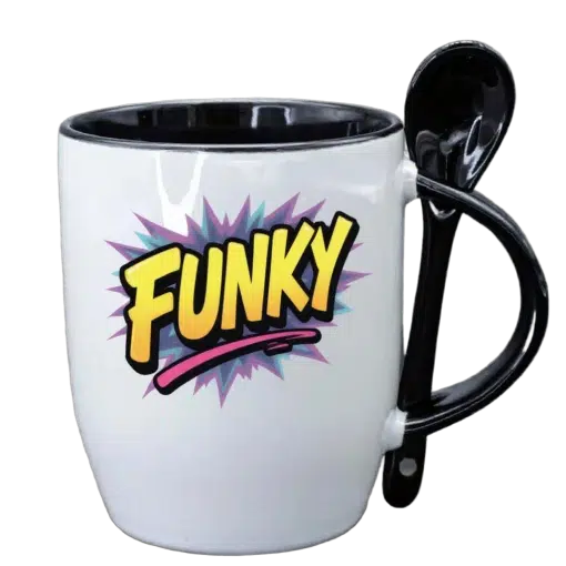 Customized Black  Round Coffee Mug with Spoon