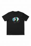Walking panda black tee flat lay white background