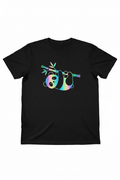 Hanging panda black tee flat lay white background