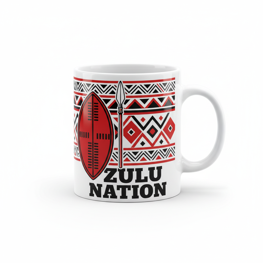 Zulu Nation Heritage Mug with shield and beadwork design
