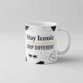 White luxury streetwear fashion ceramic mug with Stay Iconic design