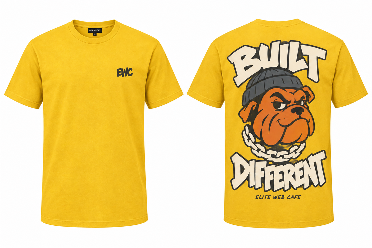 Yellow Built Different regular-fit T-shirt front and back