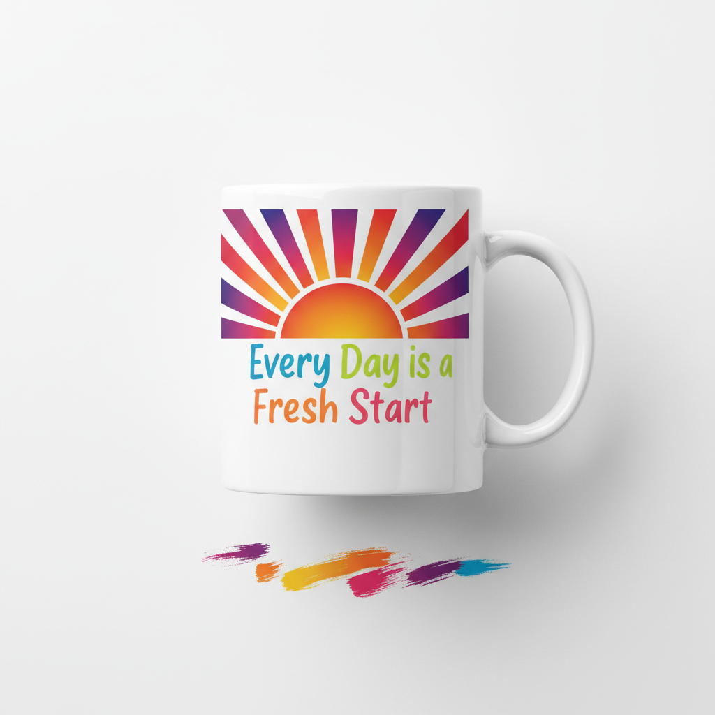 Every Day is a Fresh Start mug flat lay lifestyle shot