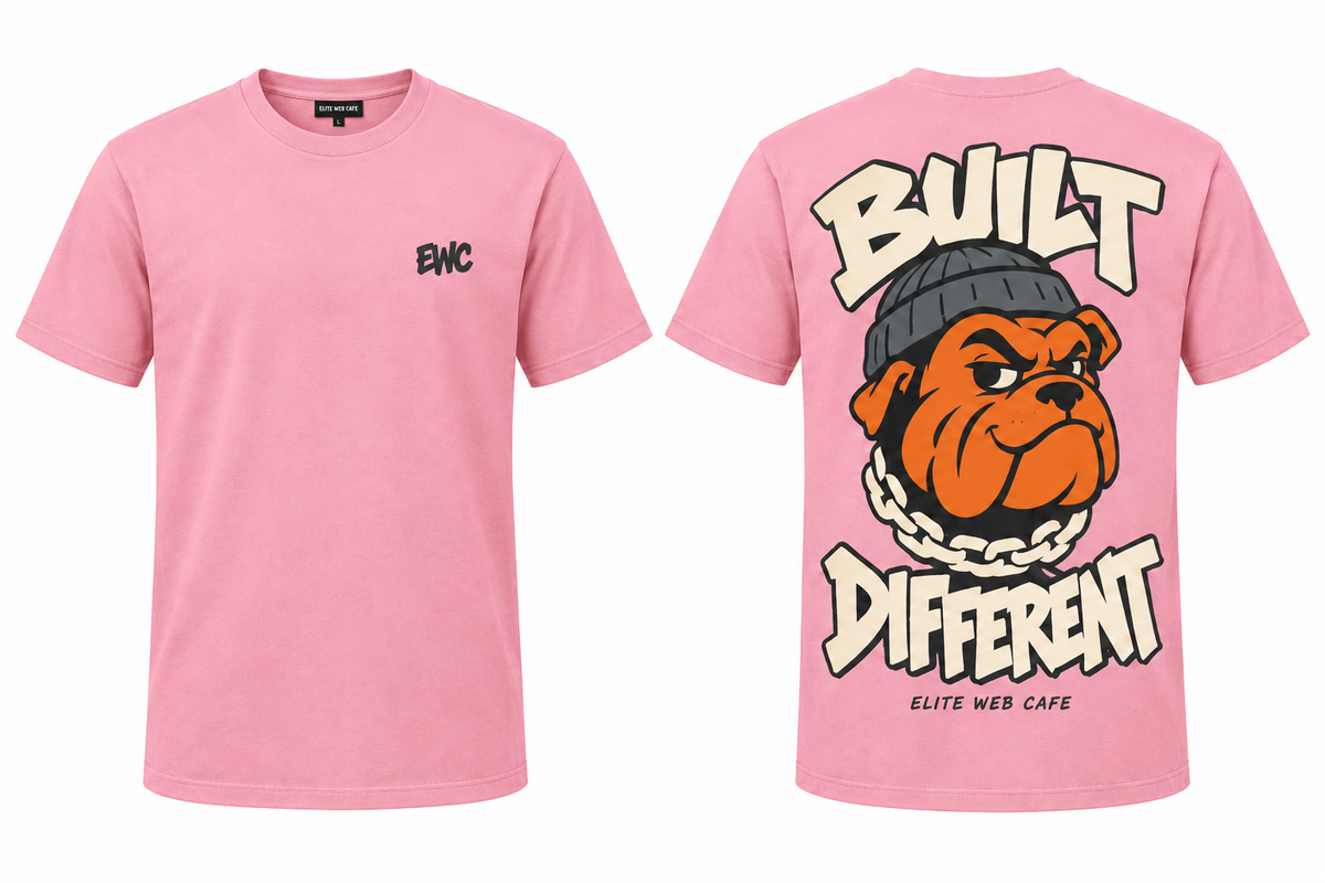 Pink Built Different regular-fit T-shirt front and back