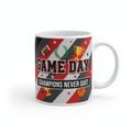 White sports-themed ceramic mug with Game Day design