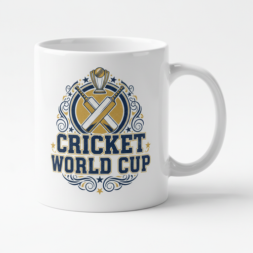Cricket World Cup Mug with vintage navy and gold design