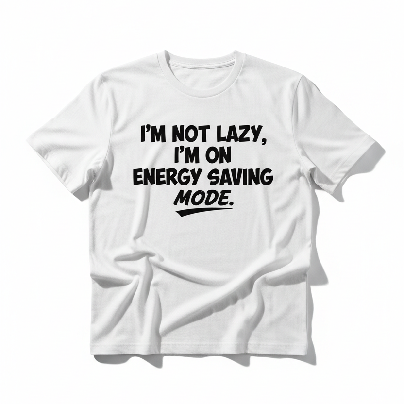 I'm Not Lazy I'm On Energy Saving Mode white t-shirt