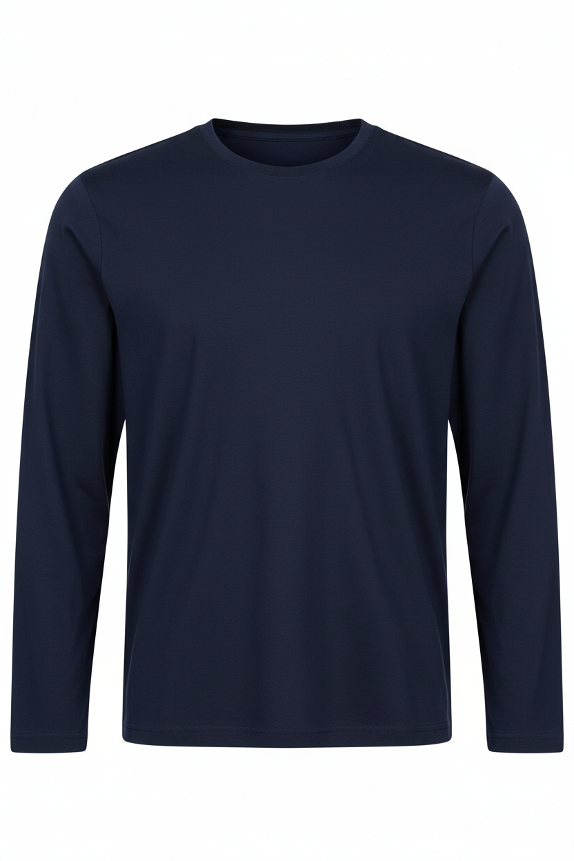 Navy blue long sleeve t-shirt product shot