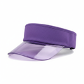 Purple flat-top visor cap with clear PVC brim on white background
