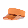 Orange flat-top visor cap with clear PVC brim on white background