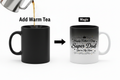 Black heat-revealing magic mug showing Super Dad message