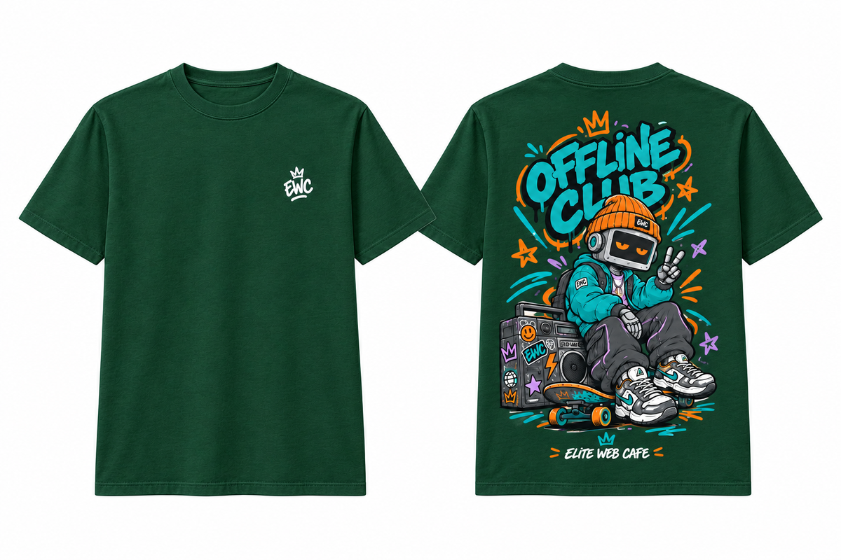 Green Offline Club T-shirt front and back