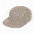5 panel light brown striped cap on white background