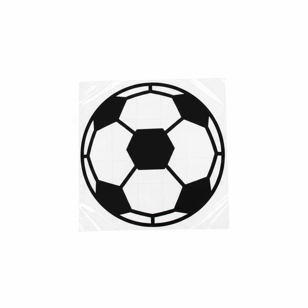 Pre-cut solid HTV soccer ball design on carrier sheet