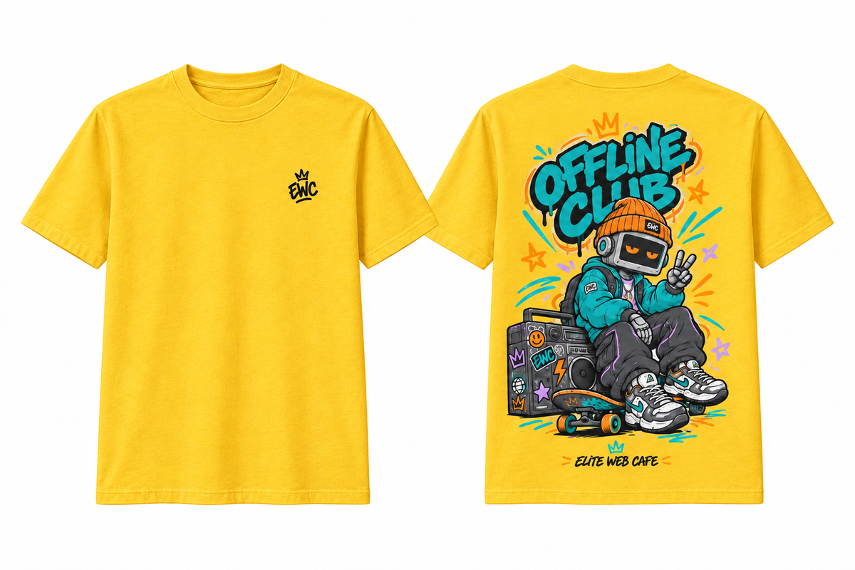 Yellow Offline Club T-shirt front and back