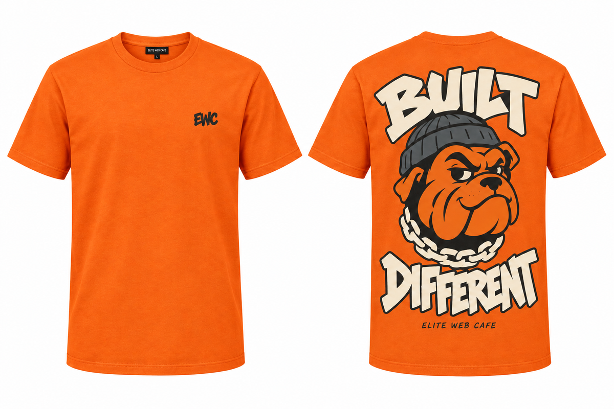 Orange Built Different regular-fit T-shirt front and back