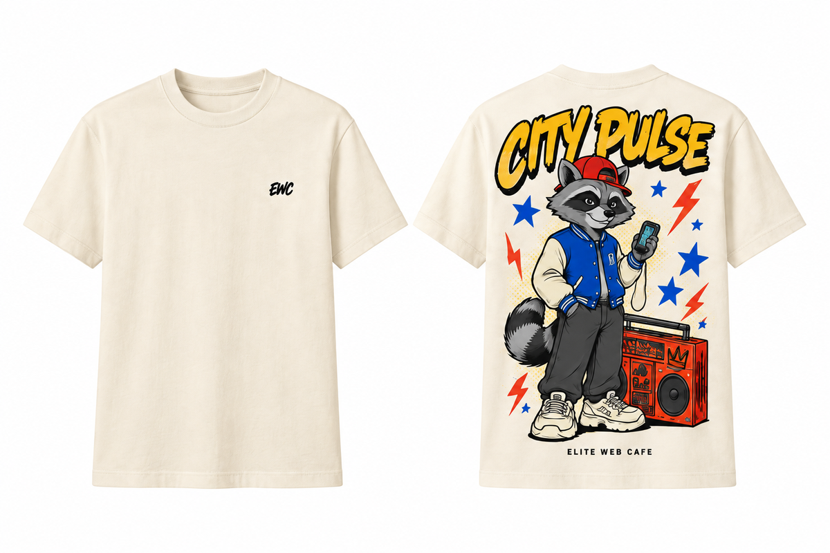 Cream White City Pulse T-shirt, separate front and back mockup
