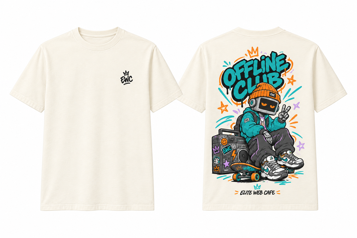 Cream White Offline Club T-shirt front and back