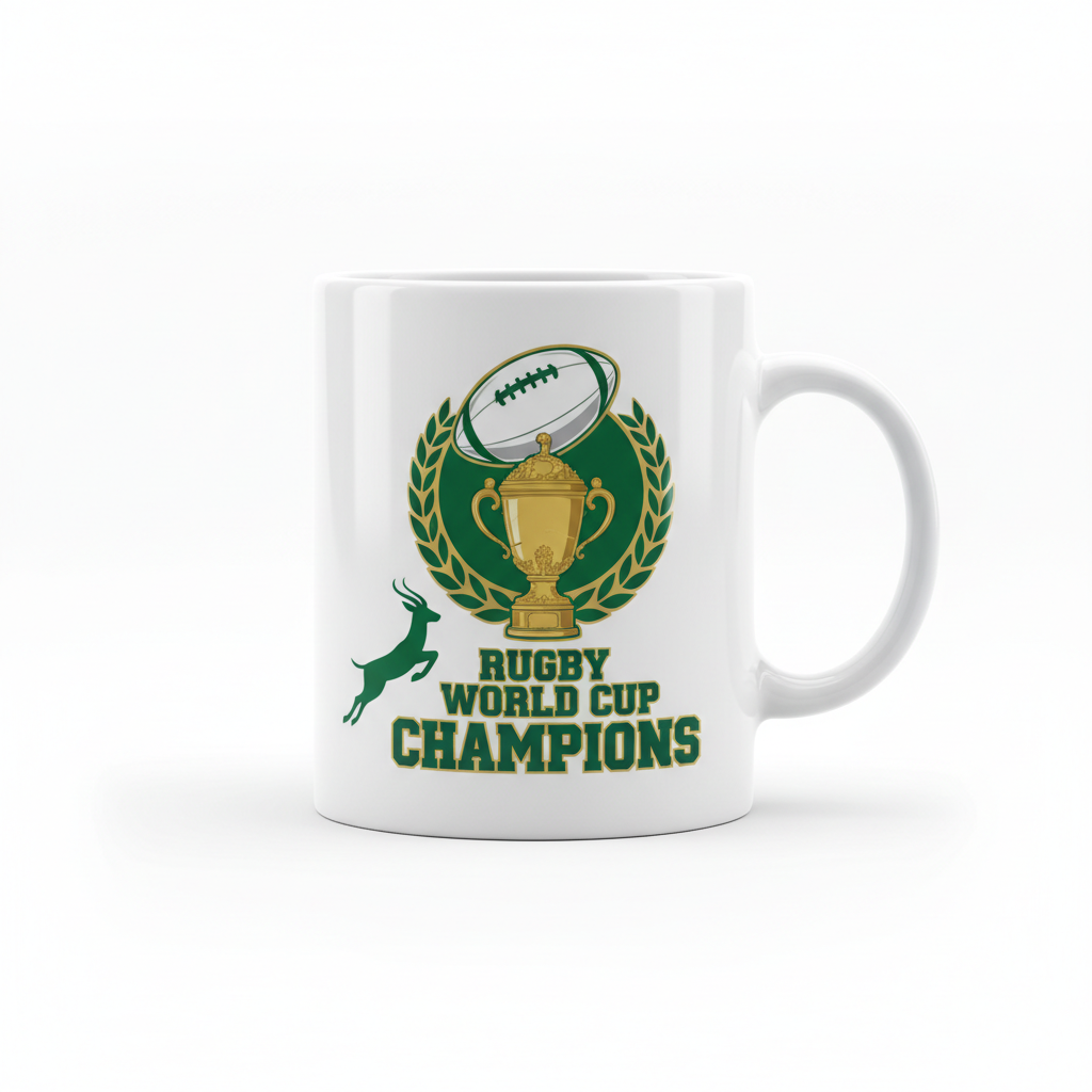 Rugby World Cup Springbok Mug in green and gold