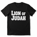 Lion of Judah black t-shirt with bold white text