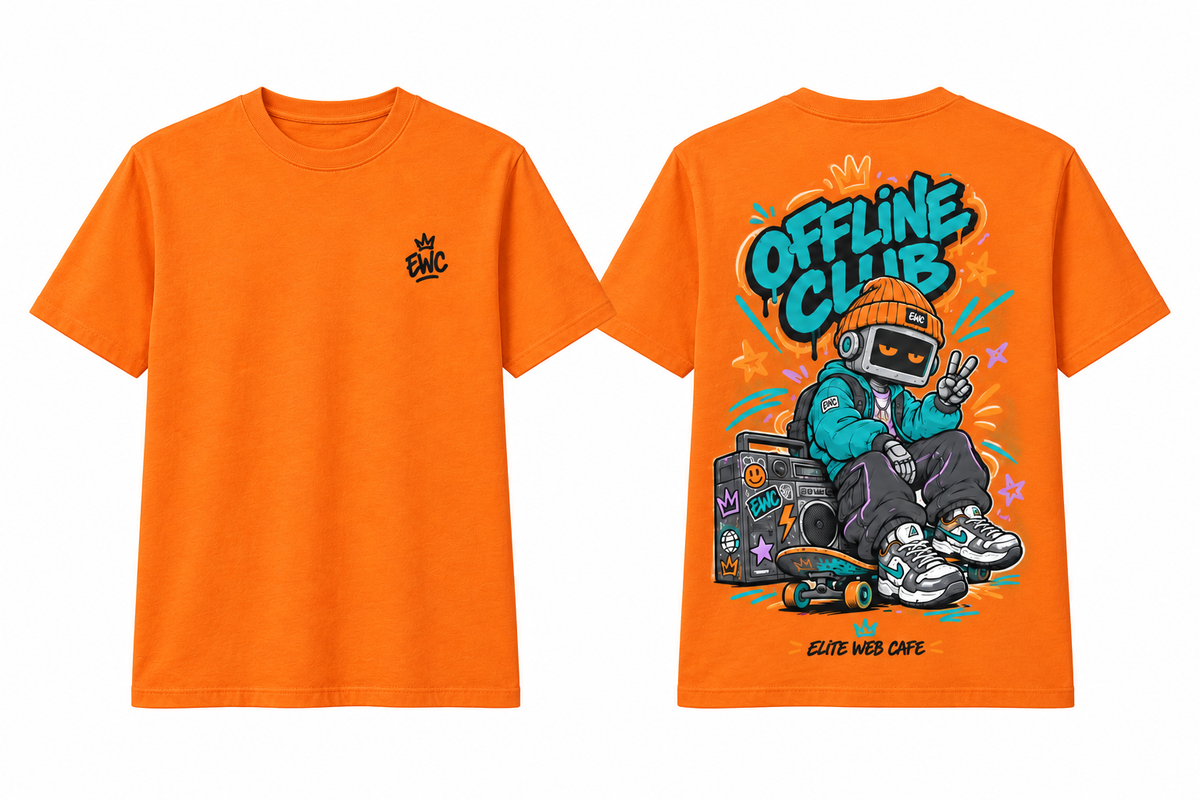 Orange Offline Club T-shirt front and back