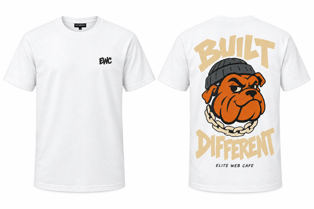 White Built Different regular-fit T-shirt front and back