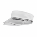 White metallic flat-top visor cap with clear PVC brim on white background