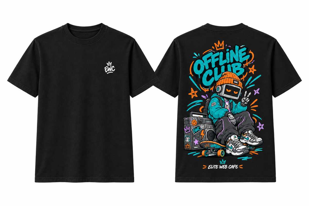 Black Offline Club T-shirt front and back
