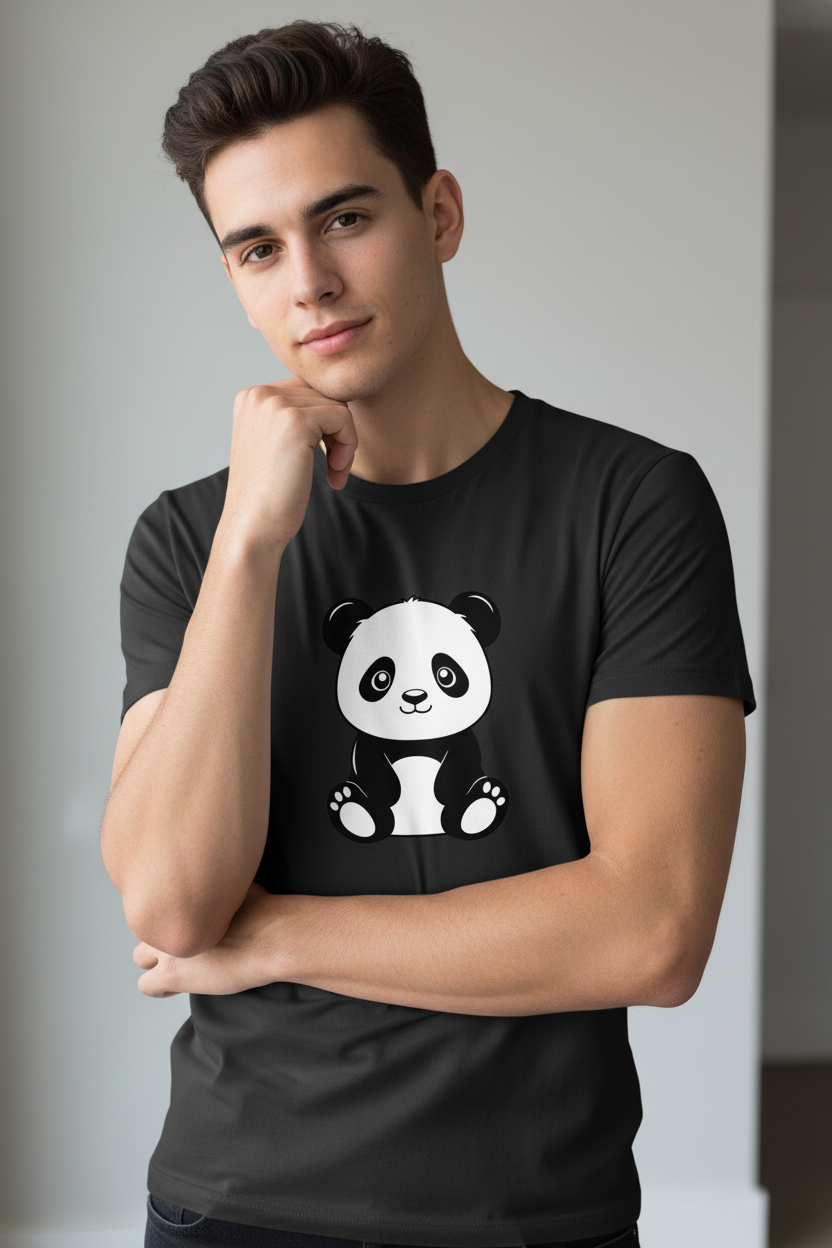 Model Wearing Black Panda Tee