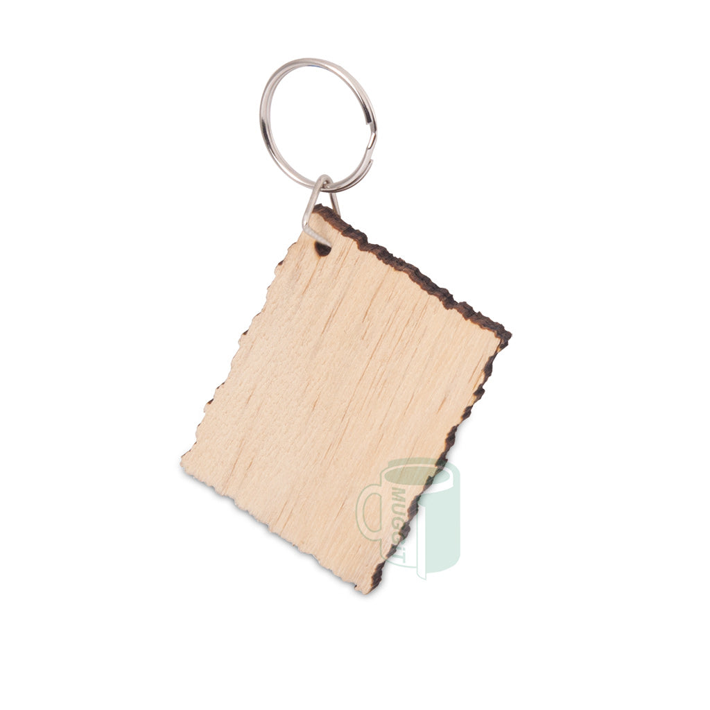 Rectangular synthetic single sided Bamboo Keyring - Custom Printed