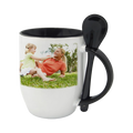 Customized Black  Round Coffee Mug with Spoon