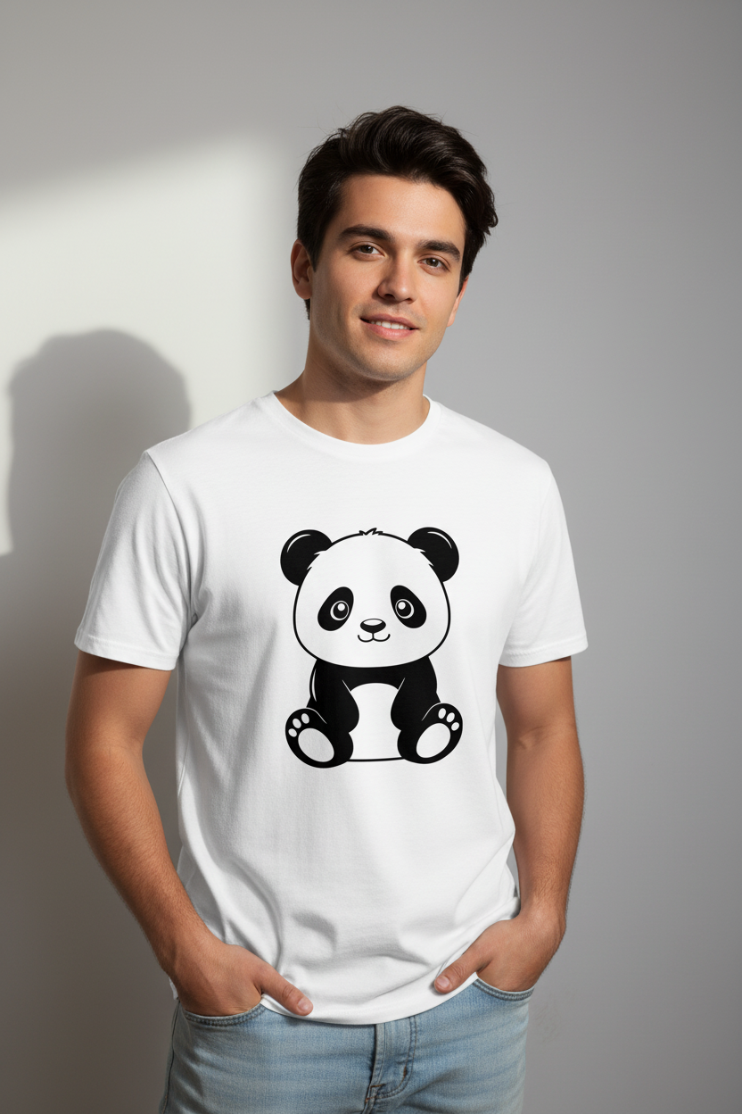 White Panda Tee On Model
