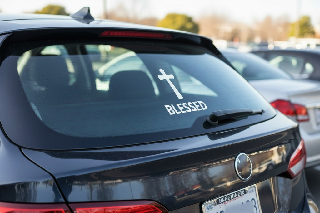 White Vinyl Sticker on Car Window