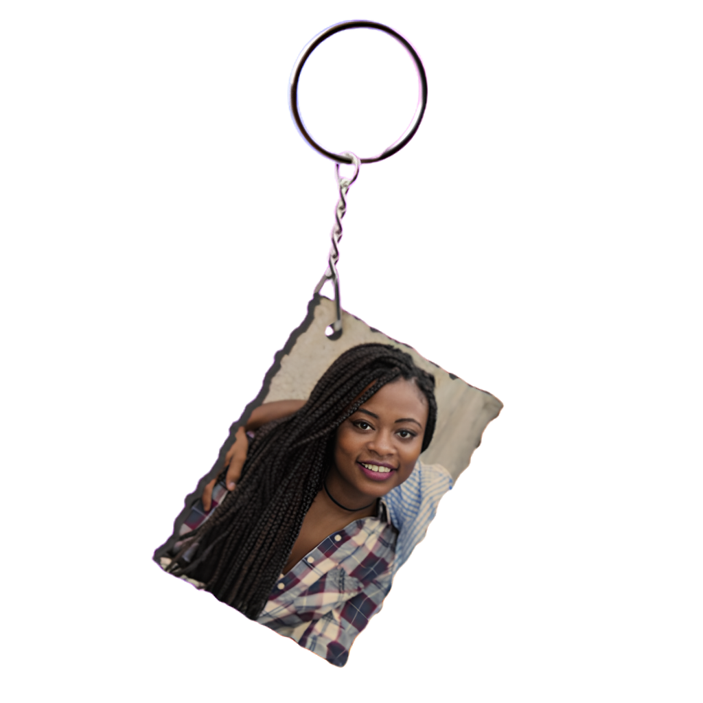 Rectangular synthetic single sided Bamboo Keyring - Custom Printed